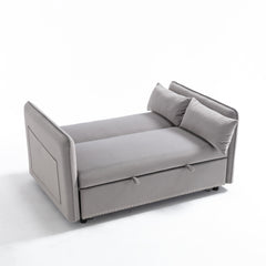 3 in 1 Convertible Sleeper Futon Sofa Bed, 55' Velvet Small Loveseat Lounge Couches with 2 Pillows, Reclining Backrest,Side Pockets for Living Room, Pull-Out Couch