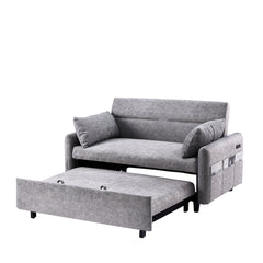 Contemporary Grey Pull Out Sleep Sofa Bed Loveseat with Adjustable Backrest, Storage Pockets, USB Ports and 2 Soft Pillows