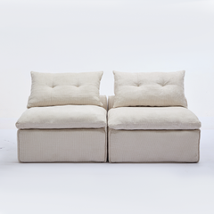 [NEW ARRIVED] [VIDEO PROVIDED]Modular Sofa,No Armrests,At will DIY,Soft Chenille Fabric,Neck Pillow-Back Lounge Sofa Chair,Reading Nook, or Apartment Living, Lumbar Pillow,2 Seats,Upholstered,Beige