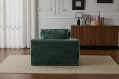 Oversized Chaise Lounge Chair Cozy Cloud Couch, Modern Plush Corduroy Upholstered Sleeper Sofa Daybed with 3 Throw Pillows and Wide Armrest for Living Room, No Assembly Required,Green