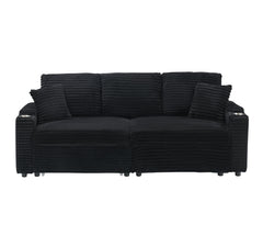 80-inch two-in-one folding sofa, foldable hidden lying function, corduroy fabric, equipped with cup holder and pillow, easily adapts to the living room space, black