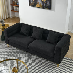 81 Inch Oversized 3 Seater Sectional Sofa, Living Room Comfort Fabric Sectional Sofe-Deep Seating Sectional Sofa, Soft Sitting with 3 Pillows for Living Room,Bedroom,Office, Black teddy(W834S00035)
