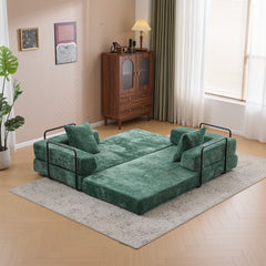 Floor Couch,Compression Sofa,Convertible Floor Sofa Bed-with Pillow Back Support Armrest,Comfy Futon Couch Lounge Sleeper Bed,Chenille fabric,for Living Room Bedroom (dark green)