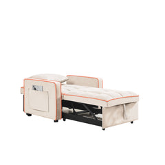 Modern Three-in-One Folding Sofa Bed Chair with Adjustable Back in Creamy White Velvet