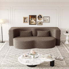 Modern Floor Sofa with 2 Pillows,Convertible Teddy Fabric Foam Filled Sleeper Sofa Bed,15 ' Full Size Folding Mattress for Living Room,Guest Bed,Playroom,No Assembly Required,Brown