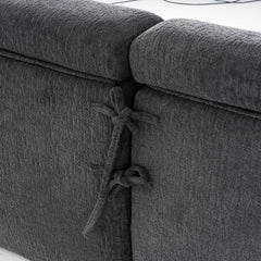 LY-029 GRAY COMPRESSION SOFA: 4-seater combined sofa, Wood Grain Chenille fabric, full sponge compression sofa,combined sofa with 2 pillows  for living/ Home Furniture/ Apartment