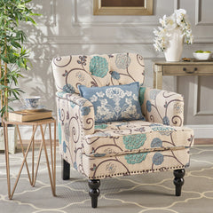 Vitality Club Chair with Button-tufted Diamond Stitching and Turned Legs, Blue and White