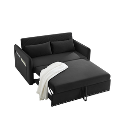 MH' Sleeper Sofa Bed w/USB Port, 3-in-1 adjustable sleeper with pull-out bed, 2 lumbar pillows and side pocket, soft velvet convertible sleeper sofa bed, suitable for living room bedroom