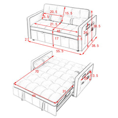 Modern 55.5' Pull Out Sleep Sofa Bed 2 Seater Loveseats Sofa Couch with side pockets, Adjsutable Backrest and Lumbar Pillows for Apartment Office Living Room