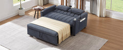 Convertible Sofa Bed Loveseat with USB Ports, Side Pockets, Cup Holders, and Phone Holder in Blue Grey Bella Fabric, 55.9'