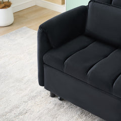 52 'black modern velvet sofa, sofa pull-out bed, small love seat casual sofa with back, pillow, pockets, living room furniture, 3 in 1 convertible sleep sofa bed.