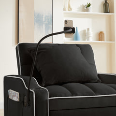 Convertible 3-in-1 Sofa Bed with Multi-Pockets and Adjustable Sleeper in Black Velvet