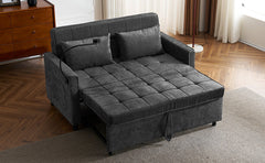 Contemporary 56.9' Loveseat Sofa Bed Sleeper with Reversible Backrest, Side Pockets, USB Ports, Phone Holder, Black Chenille