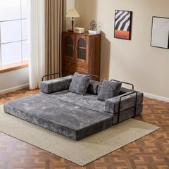 Floor Couch,Compression Sofa,Convertible Floor Sofa Bed-with Pillow Back Support Armrest,Comfy Futon Couch Lounge Sleeper Bed,Chenile fabric,for Living Room Bedroom (DARK-GREY)