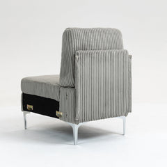 Modular Sectional Sofa Armless Seat Module, Corduroy Accent Chair with Back Cushion, Gray