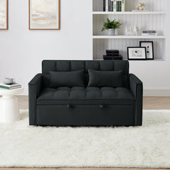 54.33 inch versatile foldable sofa bed in 3 lengths, modern sofa sofa sofa velvet pull-out bed, adjustable back (BLACK)