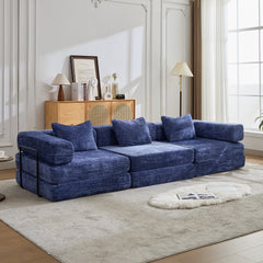 Compression Sofa,Convertible Floor Sofa Bed with Fixed-Shape Frame, Boneless Modular Sectional Sofa,No Assembly Required,Chenille fabric,for Living Room Bedroom,Dark Blue