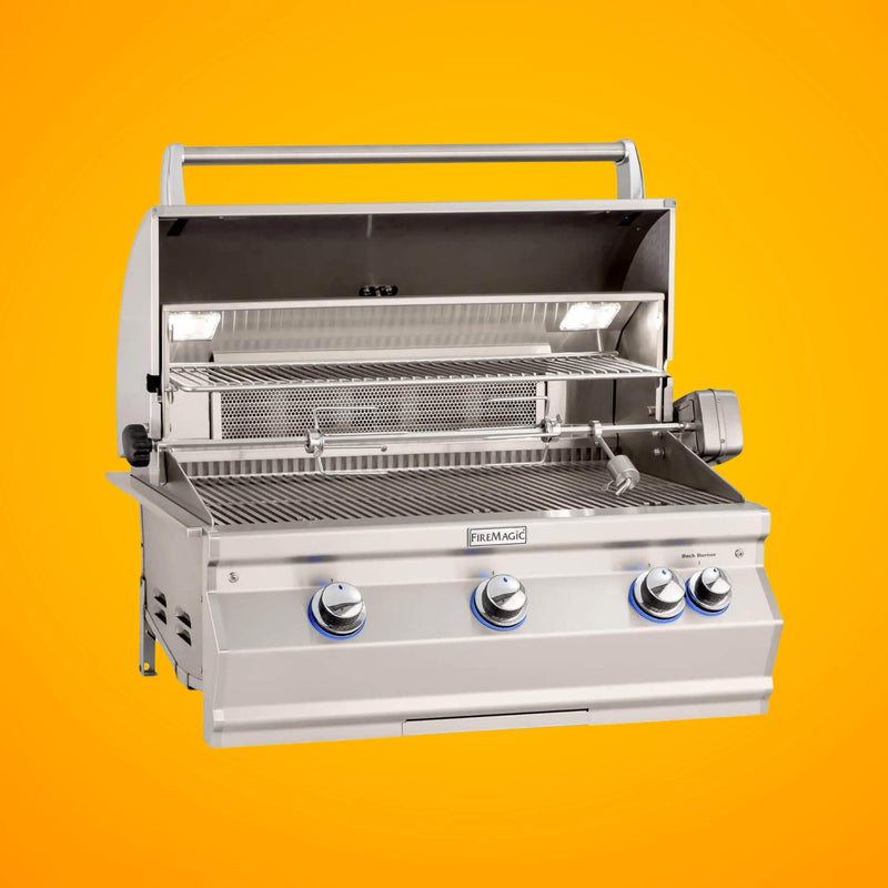 Fire Magic Aurora Multi-User Built-In Grill With Analog Thermometer & Rotisserie Kit, 30