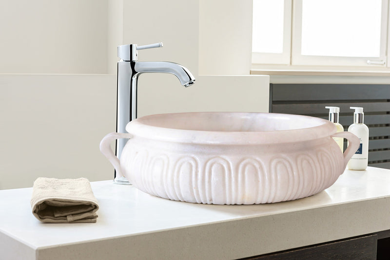 Natural Stone White Marble Vessel Sink Bowl Polished (D)17