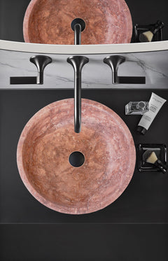 Red Travertine Natural Stone Vessel Sink Honed/Matte (D)16" (H)6"