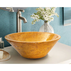 Golden Sienna Travertine V-Shape Tapered Sink Polished  (D)16" (H)6"