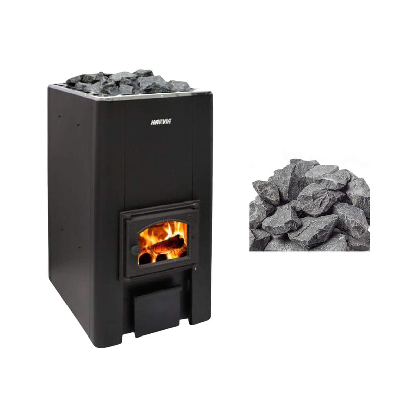 Harvia 50 Black Floor Mount Wood-Burning Sauna Stove With Sauna Stones, 40KW [WK500] (SAK73164)