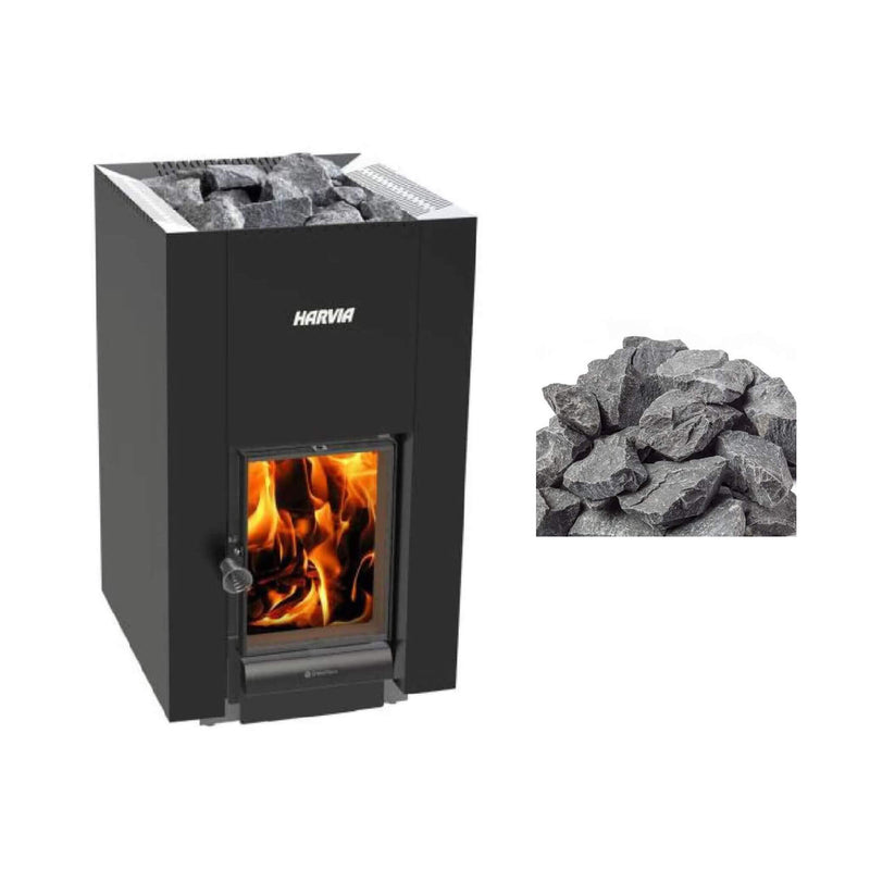 Harvia GreenFlame 22 Linear Wood Sauna Stove With Sauna Stones, 15.7KW [WKLI22GM] (SAK62094)