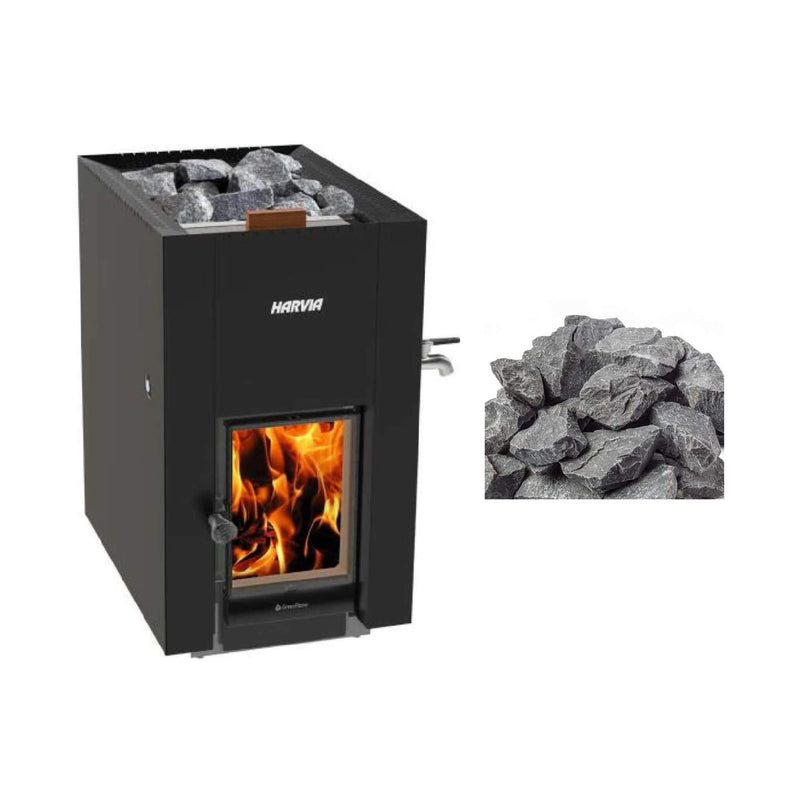 Harvia GreenFlame ES 22 Linear Black Wood Sauna Stove With Sauna Stones, 15.7KW [WKLI22GESM] (SAK31692)