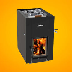 Harvia GreenFlame ES 22 Linear Black Wood Sauna Stove With Sauna Stones, 15.7KW [WKLI22GESM] (SAK31692)