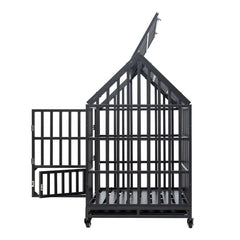 Heavy Duty Carbon Steel Dog Kennel Cage Crate W/ Sloped Roof And Wheels, 48" (SAK73812)