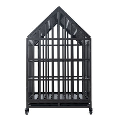 Heavy Duty Carbon Steel Dog Kennel Cage Crate W/ Sloped Roof And Wheels, 48" (SAK73812)
