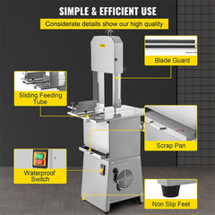 Heavy Duty Industrial Electric Meat Bandsaw Bone Cutting Machine, 550W (SAK47410)