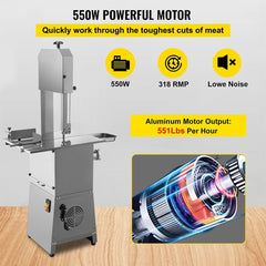 Heavy Duty Industrial Electric Meat Bandsaw Bone Cutting Machine, 550W (SAK47410)