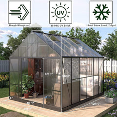 [10x12FT] Heavy Duty Outdoor Walk-In Polycarbonate Patio Greenhouse With Sliding Doors & Vents (SAK92846)