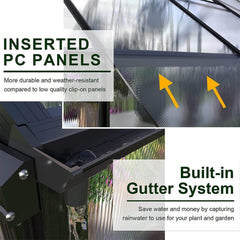 [10x12FT] Heavy Duty Outdoor Walk-In Polycarbonate Patio Greenhouse With Sliding Doors & Vents (SAK92846)