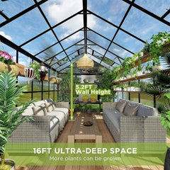 [08x16FT] Heavy Duty Outdoor Walk-In Polycarbonate Patio Greenhouse With Double Swing Doors, 6MM (SAK26153)