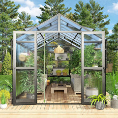 [08x16FT] Heavy Duty Outdoor Walk-In Polycarbonate Patio Greenhouse With Double Swing Doors, 6MM (SAK26153)
