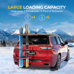 BougeRV Hitch Ski Snowboard Rack with Security Lock(Fit for 2" Receiver) IRK027