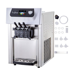 Large Double Hopper Commercial Soft Serve Ice Cream Maker Machine W/ 3 Flavors, 18-28 L/H (98371425)