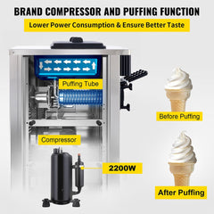 Large Double Hopper Commercial Soft Serve Ice Cream Maker Machine W/ 3 Flavors, 18-28 L/H (98371425)