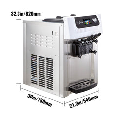 Large Double Hopper Commercial Soft Serve Ice Cream Maker Machine W/ 3 Flavors, 18-28 L/H (98371425)