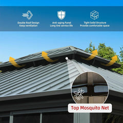 [12x14FT] Large Heavy Duty All-Season Steel Top Aluminum Double Roof Backyard Gazebo (SAK97284)