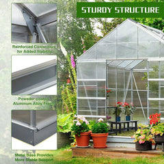 [10x12FT] Large Heavy Duty Outdoor Walk-In Polycarbonate Aluminum Frame Greenhouse With Adjustable Vents & Sliding Doors (SAK93648)
