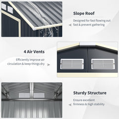 Large Outdoor Metal Storage Backyard Shed W/ Lockable Sliding Doors, 11' x 8' (93064172)