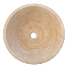 Light Beige Travertine V-Shape Tapered Sink Honed Inside and Sandblasted Outside  (D)16" (H)6"