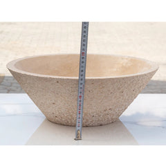 Light Beige Travertine V-Shape Tapered Sink Honed Inside and Sandblasted Outside  (D)16" (H)6"