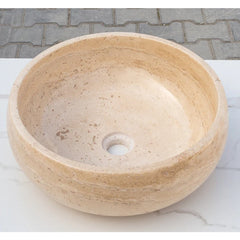 Light Beige Travertine Natural Stone Vessel Sink Filled and Polished  (D)16" (H)6"
