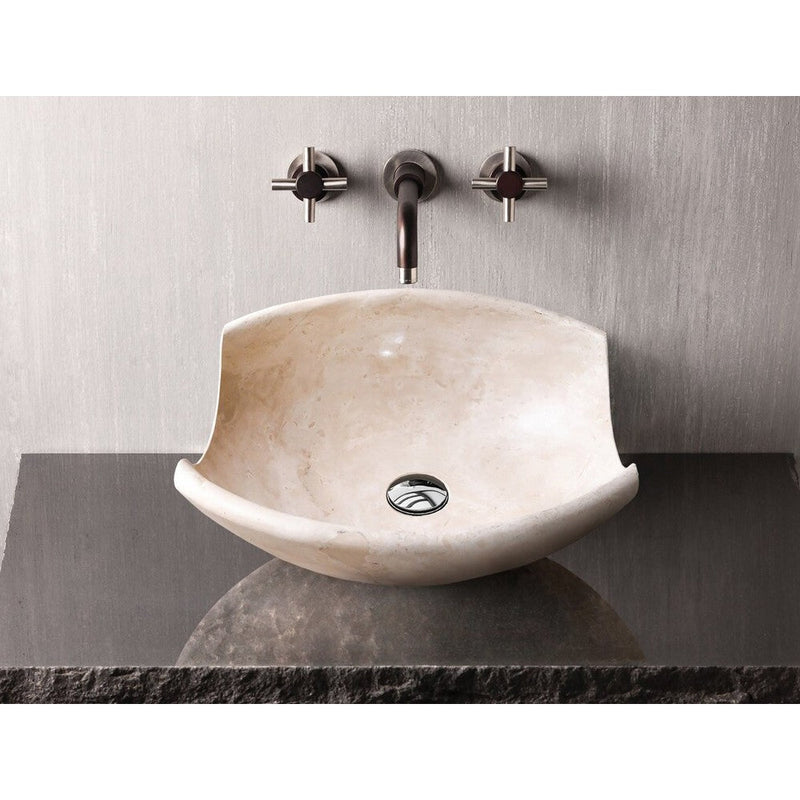 Light Beige Travertine Natural Stone Special Bowl Vessel Sink   (W)16