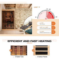 Luxury 2-Person Low EMF FAR Infrared Heat Wood Home Personal Spa Sauna W/ Panoramic Tempered Glass, 2000W (SAK27481)