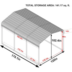 [10x15FT] MPT Large Heavy Duty Outdoor Metal Carport For Cars, Trucks And Boats (SAK95738)